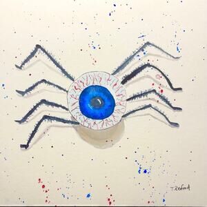 Hand painted watercolor original painting Halloween eyeball spider
